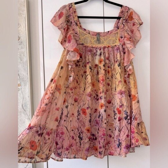 NWT Size S - Anthropologie 100% Cotton Floral Mini Dress (Adjustable armpit tie) - Picture 2 of 14